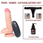 17,5 cm Belden Bağlamalı Titreşimli Realistik Dildo Penis Set