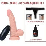 17 cm Belden Bağlamalı Titreşimli Realistik Dildo Penis Set