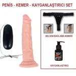 18,5 cm Belden Bağlamalı Titreşimli Realistik Testissiz Dildo Penis Set