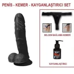 21 cm Belden Bağlamalı Realistik Dildo Zenci Penis Set