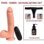21 cm Belden Bağlamalı Titreşimli Realistik Dildo Penis Set