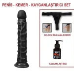 24 cm Belden Bağlamalı Realistik Testissiz Zenci Dildo Penis Set