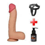 28,5 cm Belden Bağlamalı Yeni Nesil Realistik Penis + Kemer + Kayganlaştırıcı Hediyeli