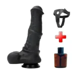 Belden Bağlamalı 24 cm Et Dokulu Gerçekçi Çift Katmanlı Sünnetsiz Silikon Zenci Penis