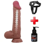 Belden Bağlamalı 24 cm Kıkırdak Yapılı Çift Katmanlı Gerçekçi Melez Dildo Penis