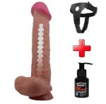 Belden Bağlamalı 26 cm Kıkırdak Yapılı Çift Katmanlı Melez Gerçekçi Dildo Penis