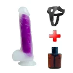 Belden Bağlamalı Gece Parlayan Fosforlu 21 cm Realistik Vantuzlu Şeffaf Dildo Penis Mor