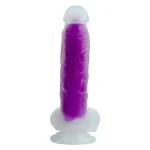 Belden Bağlamalı Gece Parlayan Fosforlu 21 cm Realistik Vantuzlu Şeffaf Dildo Penis Mor - Görsel 5