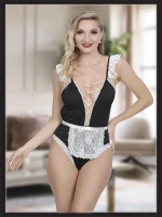 As Erotik Siyah Dantel Detaylı Seksi Fantezi Hizmetçi Kostümü - Görsel 8