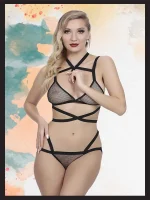 As Erotik Siyah File Detaylı Fantezi İç Çamaşır Takımı - Görsel 8