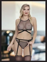 As Erotik Siyah File ve Şerit Detaylı Seksi Fantezi İç Çamaşır Takımı - Görsel 6
