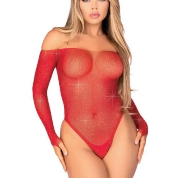 As Erotik Taşlı Kırmızı Fantazi Body Vücut Çorabı