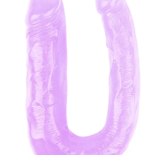 HiRubber Şeffaf Jel Çift Taraflı Eğik Dildo 17Cm Mor