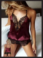 Kadın Bordo Dantel Detaylı Fantezi Gecelik Erotik Sexy Babydoll New Model - Görsel 4