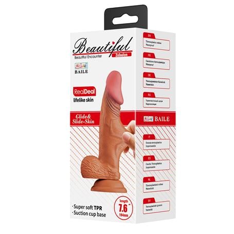19,4 cm Et Dokulu Gerçekçi Çift Katmanlı Silikon Melez Penis - Zebulon