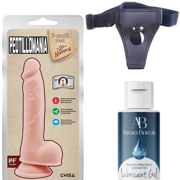 As Erotik Belden Bağlamalı Kayganlaştırıcı Set Peotillomania 19.5cm Gerçekçi Dildo