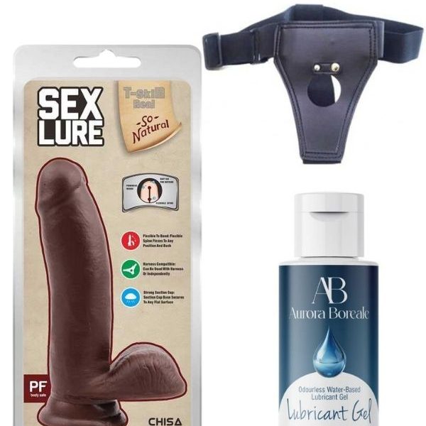 As Erotik Belden Bağlamalı Kayganlaştırıcı Set Sex Lure Kıkırdaklı Gerçekçi Dildo - 17.5cm Zenci