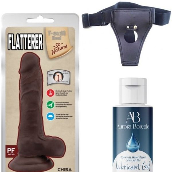 As Erotik Belden Bağlamalı Kayganlaştırıcı Set Flatterer Kıkırdaklı Gerçekçi Dildo - 18.6cm Zenci