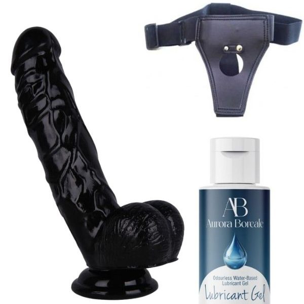 As Erotik Belden Bağlamalı Kayganlaştırıcı Set Noctis 21,5cm Siyah Dildo No:51