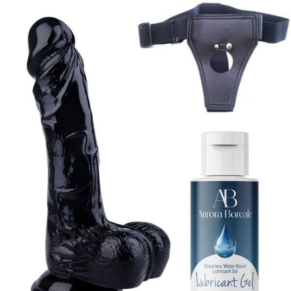 As Erotik Belden Bağlamalı Kayganlaştırıcı Set Noctis 22,5cm Siyah Dildo No:55