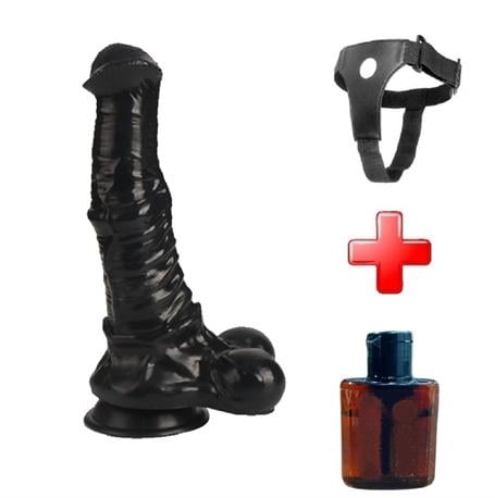 Belden Bağlamalı 33 cm Et Dokulu Gerçekçi Çift Katmanlı Sünnetsiz Silikon Zenci Penis - Horse Power 2