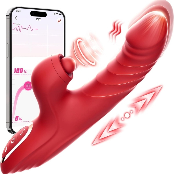 Censan 4in1 – Kırmızı Zarafet, Dört Fonksiyon Bir Arada Telefon Aplikasyonlu Modern Vibratör