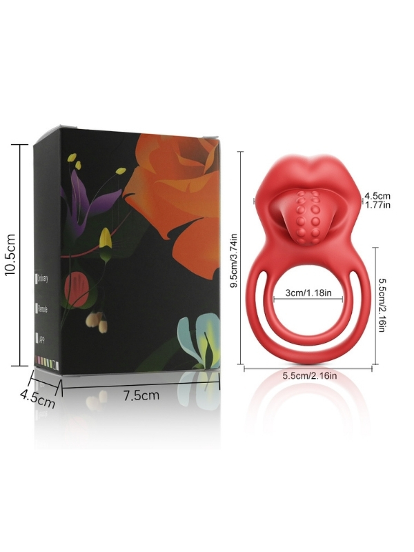 censan-kirmizi-dudak-dil-s-7698_2 Censan Kırmızı Dudak Dil Şeklinde Şarjlı Titreşimli Penis Halkası - Görsel 2