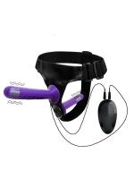 Censan Mor Double Dong Titreşimli Belden Bağlamalı Çift Taraflı Bisex Dildo Vibratör - Görsel 4