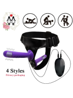 Censan Mor Double Dong Titreşimli Belden Bağlamalı Çift Taraflı Bisex Dildo Vibratör - Görsel 5