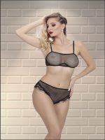 Censan Siyah Fileli ve Dantel Detaylı Fantezi İç Çamaşır Takımı